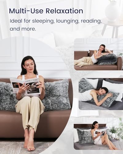 ZonLi Fluffy Body Pillow, Full Body Pillows for Adults, Long Pillow for Sleeping with Removable Cover and Adjustable Filling for Side Sleeper & Pregnancy，Large and Firm Pillow, Machine Washable(Grey) - Image 4