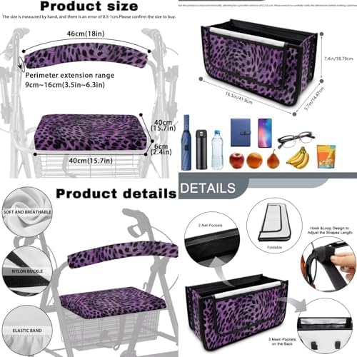 LedBack Purple Leopard Print Rollator Accessories Walker Seat and Backrest Rollbar Covers Walker Storage Bag Universal Accessories for Mobility Scooter - Image 6