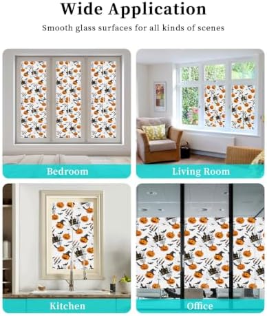 Window Privacy Film Frosted, Orange Pumpkins Halloween Non-Adhesive Static Cling Window Tint, Haunted Houses Bats Horror Insulated Windows Frosted Films for Living Room, 35.4 x 78.7 Inches - Image 7