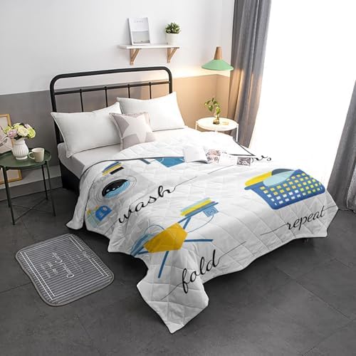 Quilt Twin Size Laundry Wash Dry Fold Repeat Luxury Quilted Comforter Soft Lightweight Bedspread Coverlet Reversible Stitched Bed Comforter for All Season 64x88 Inch - Image 2