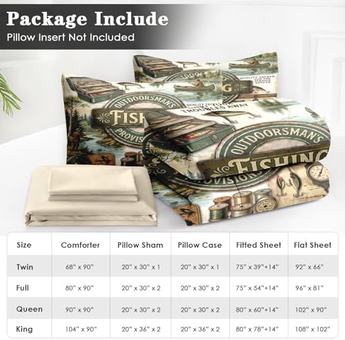WeCozy Twin Comforter Set with Sheets, 5 Pieces Fishing Vintage Bedding - Image 6
