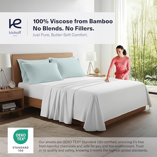 Kickoff Viscose Bamboo Pillowcase, King, Set of 2, 100% Organic Hidden Zippered Viscose Bamboo Pillow Case King Size, Cooling Pillow Cover for Hot Sleepers (20"x40", Coastal Blue) - Image 2