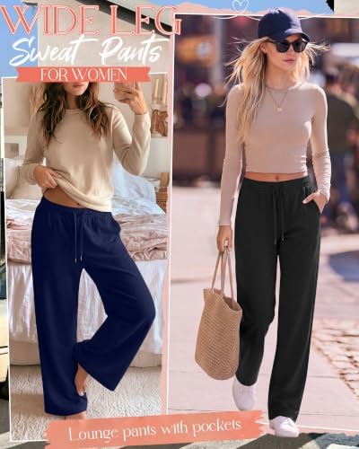 3 Pack Women's Wide Leg Baggy Sweatpants with Pockets - Image 2