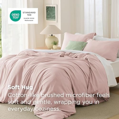 Bedsure Duvet Cover Full Size, 3Pcs Double Brushed Bedding Set, Rose Pink - Image 2