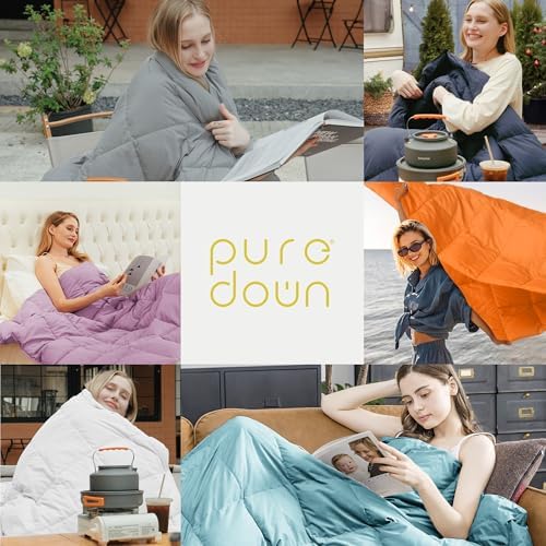 puredown® Soft Feather Down Throw Blanket Lightweight Packable Couch Throw for Indoor and Outdoor Use, 50"X70", Yellow - Image 6
