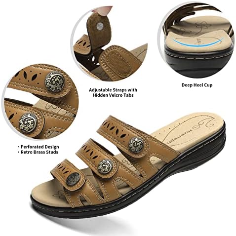 Women's Comfort Leather Slides Lightweight Flat Sandals Cute Slip On Casual Walking Slippers - Image 3