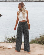 Angerella Womens Elastic High Waisted Palazzo Pants Casual Wide Leg Long Lounge Pant Trousers with Pocket - Image 2