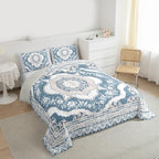 Erosebridal Light Blue White Floral King Comforter Set - Vintage Flower Bedding Set for Kids Adults | Boho Aesthetic Flowers Quilt | Farmhouse Cottage Bedroom Decor with 2 Pillowcases - Image 5
