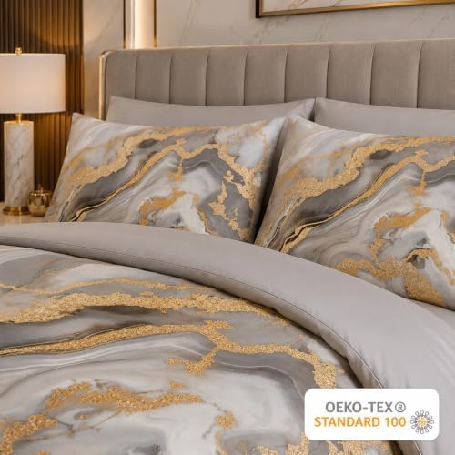 CCoutueChen Grey Queen Comforter Set - Modern Marble Bedding Set - Image 4