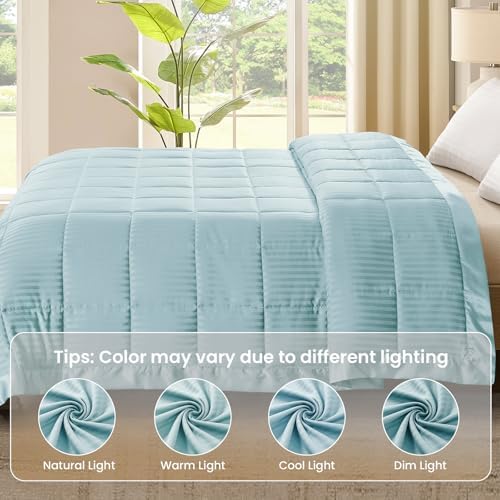downluxe Down Alternative Blanket for Bed, Satin Trim, Queen, Cool Blue - Image 6