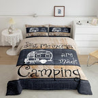Erosebridal Happy Camping Comforter Full Rustic Camper Rv Comforter Set for Kids Adults Farmhouse Cabin Camper Bedding Set for Bunks,Navy Brown Barn Door Quilt Duvet Insert 2 Pillow Cases - Image 2
