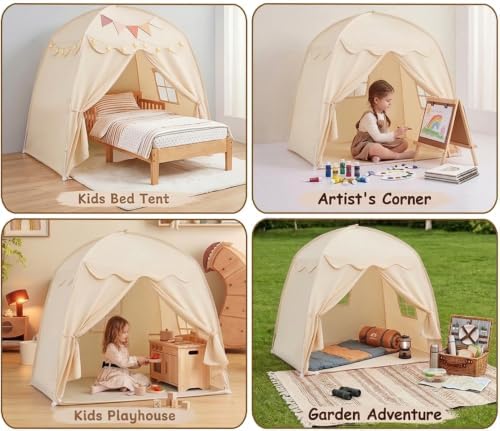 Akiky Large Teepee Tent for Kids with Lights Portable Bed Canopy Tent Foldable Teepee Canopy Playhouse Inside Canopy Bed for Playroom(Natural) - Image 6