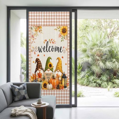 Window Privacy Film Frosted, Thanksgiving Gnomes Non-Adhesive Static Cling Window Tint, Fall Orange White Pumpkin Maple Leaf Insulated Windows Frosted Films for Living Room, 35.4 x 78.7 Inches - Image 2