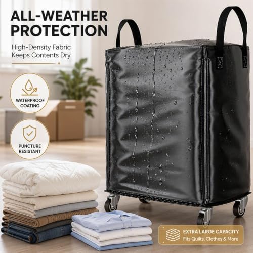 Large Waterproof Moving Bag with Wheels, Heavy Duty Moving Bags (Black,Large) - Image 5