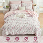 Queen/Full Size Floral Quilt Set Pink Shabby Chic Flower Bedspreads Set - Image 3