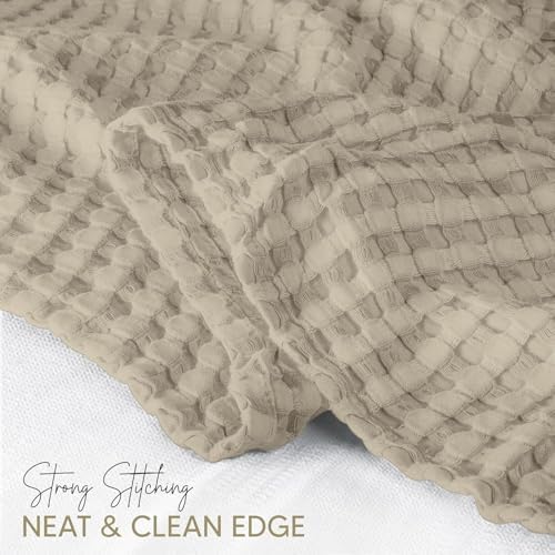 Utopia Bedding 100% Cotton Waffle Blanket Big Size Khaki, 120x120 Inch - Image 4