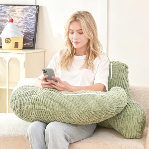17" Reading Pillow for Bed,U Shaped Arm & Elbow Support,Green Corduroy by PAJEO