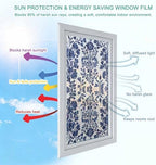 Blue Spring Floral Window Privacy Film Rainbow Static Cling Stain Glass Window Film for Glass Door, Decorative Heat Blocking Sunroof Decal Sticker for Car 29.5"x78.7" Summer Botanical Farmhouse - Image 4