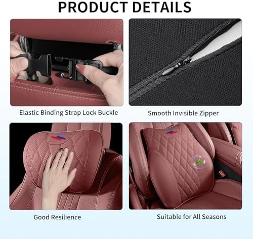 Anti-Stain Nappa Leather Car Neck Pillow with Lumbar Support for BMW - Image 7