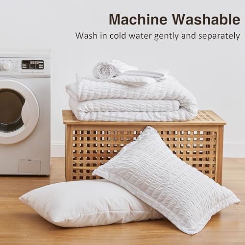 Love's cabin Seersucker White Twin Comforter Set, 5-Piece Bed in a Bag - Image 6