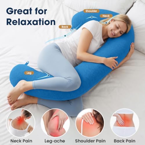 TranquilRelax C Shaped Body Pillow for Side Sleepers, Light Blue-35"*10" - Image 3