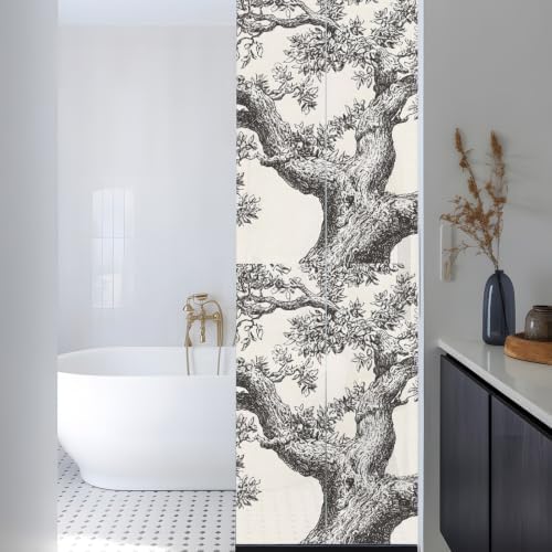 Window Privacy Film Frosted, Vintage Botanical Reusable Static Cling Window Tints, Antique Foliage Tree Rustic Heat Control Windows Films for Offices, Balcony, 29.5 x 118 Inches - Image 3
