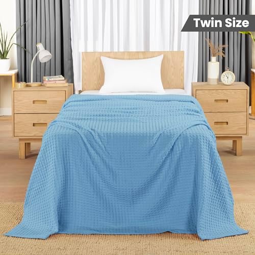 Utopia Bedding 100% Cotton Waffle Blanket Twin Size Sky Blue, 90x72 Inch - Image 2