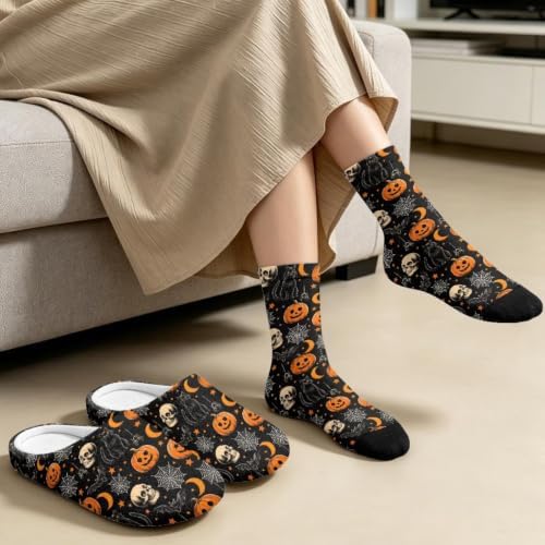 Jeiento Women's Fuzzy Slippers and Sock Set Warm Cozy Memory Foam House Shoes Soft Slip-on Slides Spa Slippers for Hotel - Image 3