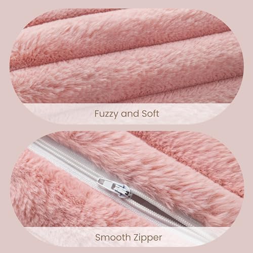 AELS Faux Fur Striped Cylinder Pillows Set of 2, 8" x 24" Decorative Modern Bolster Pillows with Removable Washable Cover & Insert, Body Pillow for Couch Bed, Living Room Bedroom Nursery Decor, Pink - Image 3