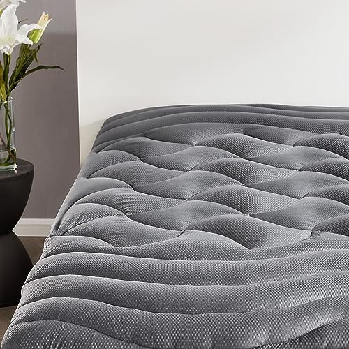 SLEEP ZONE Cooling Twin Mattress Topper for Single Bed, Premium Zoned Cool Mattress Pad Cover, Padded Mattress Protector Breathable Washable, Deep Pocket 8-21" (Grey, Twin, 39 x 75) by SLEEPZONELIFE