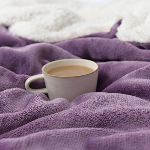 NANPIPER Couch Blanket Reversible Sherpa Flannel Blanket Ultra-Soft Plush Warm Fleece Microfiber (60"x80",Cassis Purple) - Image 6