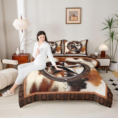 Feelyou Farmhouse Cowhide Comforter Set for Kids Boys Girls Cow Fur Star - Image 5