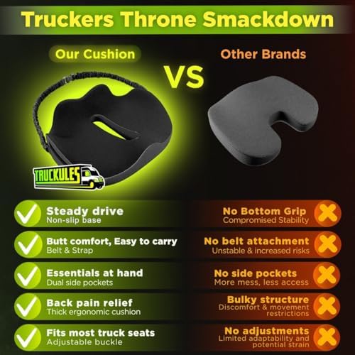 Truckules Large Big Rig Truck Seat Cushion, Black, Thick Memory Foam - Image 5
