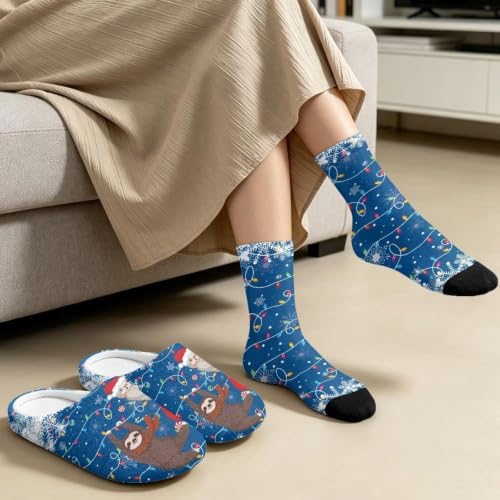 House Slipper and Socks Set for Women Warm Comfy Fuzzy Slipper with Crew Socks Plush Fuzzy Slippers for Indoor - Image 4