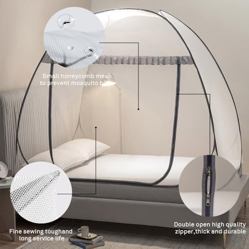 Mengersi Mosquito Net Pop Up Tent for Bed,Bed Canopy with Net Bottom,Mosquito Netting Bed Tent,Bed,Suit for Indoor Outdoor,Camping Tent,Insect Screen(Full/Queen, Gray) - Image 4