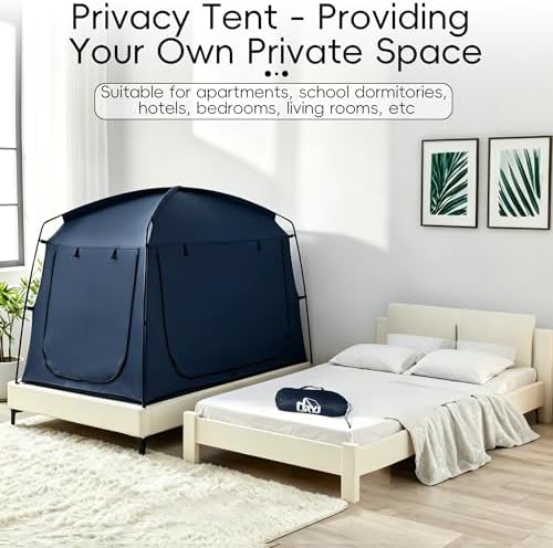 Privacy Sleep Indoor Bed Tent for Adults Kids, Portable Blackout 90% Canopy Tents with 3 Doors Breathable Mesh Windows - Image 5