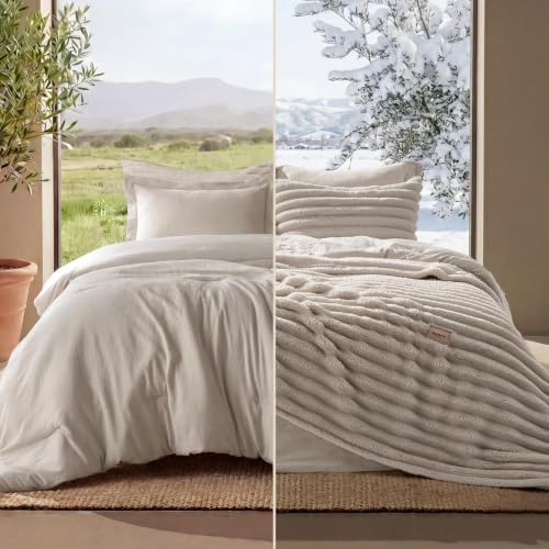 Bedsure 2-in-1 Comforter Set, Detachable Blanket, Beige Oversized King by BEDSURE