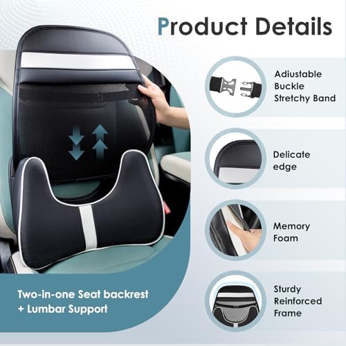 FLORICH Memory Foam Double Layer Breathable Mesh Lumbar Support Ergonomic Leather Lumbar Support Pillow with 3D Mesh Back Support and Adjustable Strap for CarSeat & Office Chair(Black) - Image 2