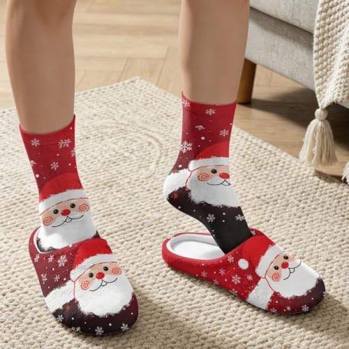 Jeiento Fuzzy Slippers and Crew Sock Set for Women Men Couple Warm Cozy Memory Foam House Shoes Soft Slip-on Slides for Home,Travel - Image 3