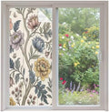 Window Privacy Film Frosted, Vintage Garden Flower Non-Adhesive Static Cling Window Tint, Rustic Floral Leaf Pastoral Plants Insulated Windows Frosted Films for Living Room, 35.4 x 78.7 Inches by Unknown