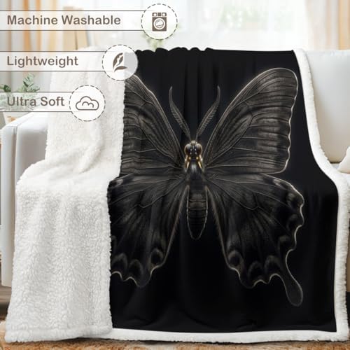Black Butterfly Sherpa Blanket Dark Aesthetic Throw Blanket for Women Soft Warm Cozy 60x80 Inches Gothic Room Decor Bedroom Couch Gift for Birthday Housewarming Anniversary - Image 6