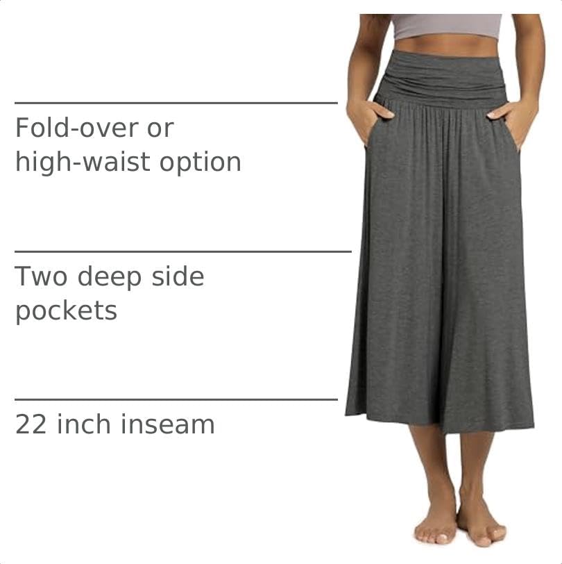 ODODOS Women's Wide Leg Palazzo Lounge Cropped Pants with Pockets Light Weight Comfy Pajama Capri Pants-20/22"/ 24" Inseam - Image 4
