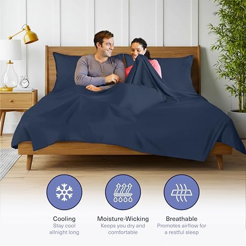 Kickoff Viscose Bamboo Sheets Twin XL Size 3-pc 100% Organic Bamboo Viscose Bed Cooling Sheets Twin XL Size Set Cool Bedding for hot Sleepers Sheet Set - Gift Ready Packaging (Navy, TXL) - Image 4
