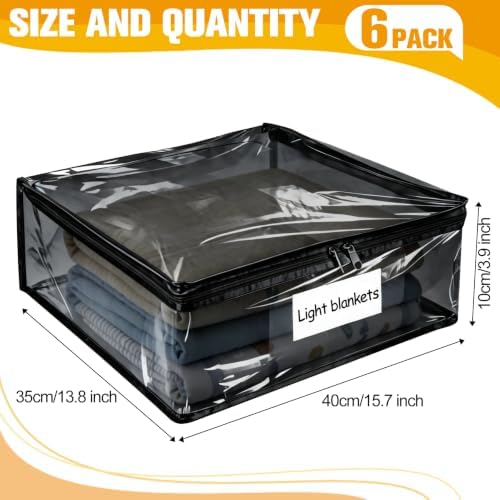 Plastic Storage Bags with Easy-Glide Zipper, Pack of 6, Durable Clear Vinyl Zippered Storage Bags for Clothes Sweaters Comforters Blankets Sheets Bedding (15.7 x 13.8 x 3.9 Inch, Transparent Black) - Image 2