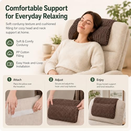 Neck Pillow for Recliner Chair, Helps Ease Neck Pain & Work Fatigue (Brown) - Image 4