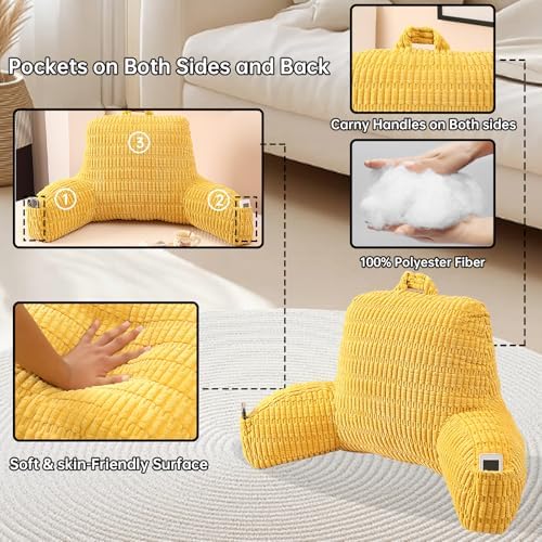 Large Reading Pillow for Sitting Up with Arms,Yellow Corduroy - Image 5