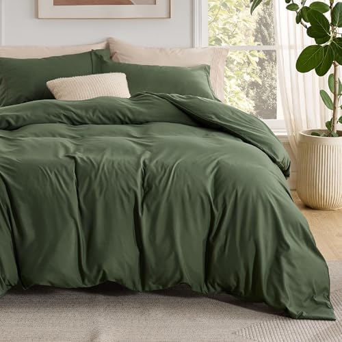 Bedsure Queen Duvet Cover with Fitted Sheet, Double Brushed Bedding, Green by BEDSURE