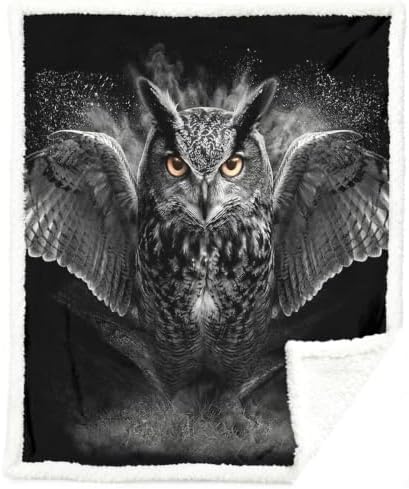 Gothic Owl Blanket Dark Aesthetic Sherpa Throw for Couch Living Room Decor, Mystical Animal Design, 60x80 Inches Soft Fuzzy Cozy Animal Black Blanket for Home Styling by Sleepwish