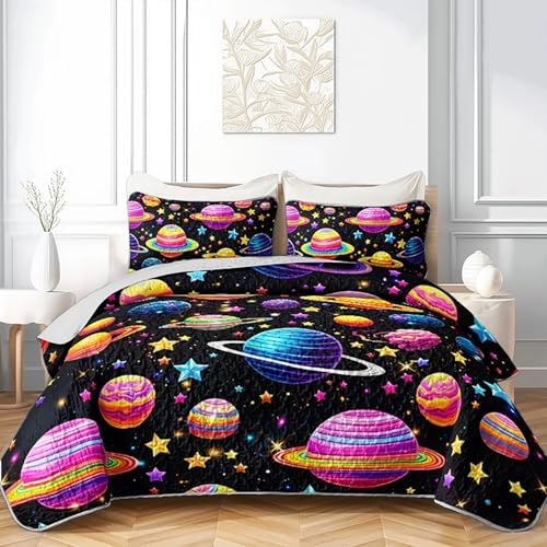HOSIMA Planets Quilt,Colorful Celestial Bedspread Full with 2 Pillowcases. by HOSIMA