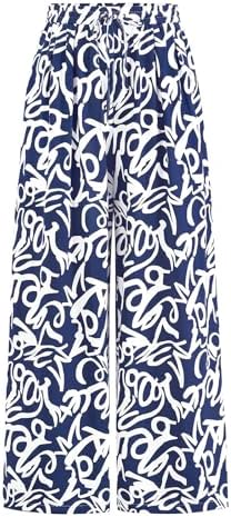 PRETTYGARDEN Womens Pants Elastic Waist Striped Lightweight Palazzo Pant by PRETTYGARDEN